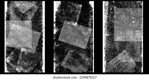 Social media covers with tiny roughen border frames and screen print textures . . grunge style . Post frame stories templates. Layout for promotion .Media banner .Vector 