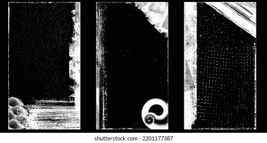 Social-Media-Cover mit winzigen Ränder-Rahmen und Siebdrucktexturen . . Grunge-Stil. Vorlagen für Bildbilder hinterlegen. Layout für Promotion .Media-Banner.Vector 