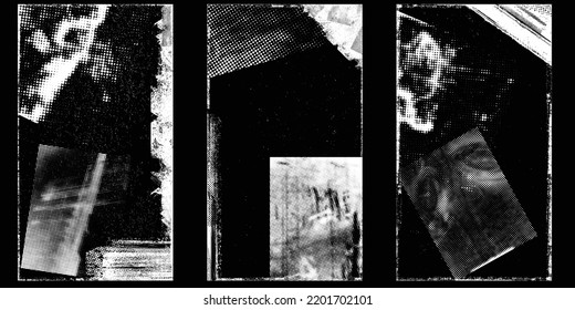 Social media covers with tiny roughen border frames and screen print textures . . grunge style . Post frame stories templates. Layout for promotion .Media banner .Vector 