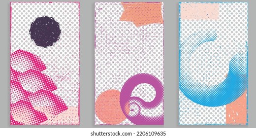 Social media covers with tiny roughen border frames and screen print textures . . grunge style . Post frame stories templates. Layout for promotion .Media banner .Vector
