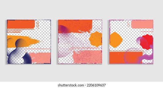 Social media covers with tiny roughen border frames and screen print textures . . grunge style . Post frame stories templates. Layout for promotion .Media banner .Vector
