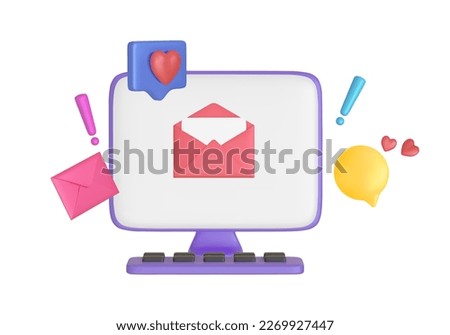 Social media creative concept idea. Mock up desktop computer. Screen device mockup blank monitor. Realistic 3d design. Send Messages Internet social networks. vector illustration