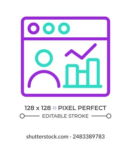Social media data two color line icon. User data statistics bicolor outline symbol. Digital marketing. Social media metrics. Duotone linear pictogram. Isolated illustration. Editable stroke