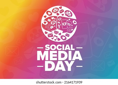 Social Media Day. Holiday concept. Template for background, banner, card, poster with text inscription. Vector EPS10 illustration