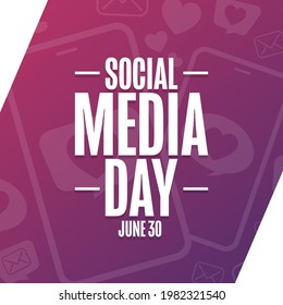 Social Media Day. June 30. Holiday concept. Template for background, banner, card, poster with text inscription. Vector EPS10 illustration