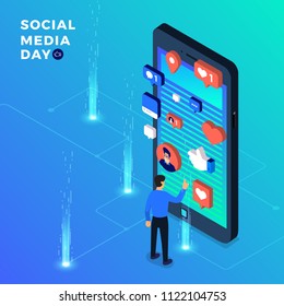 Social Media Day Vector Illustration. Connecting people together with cutting-edge technology.