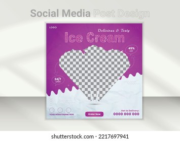Social media delicious ice cream food promotion menu and vector testy fast foods banner post design template