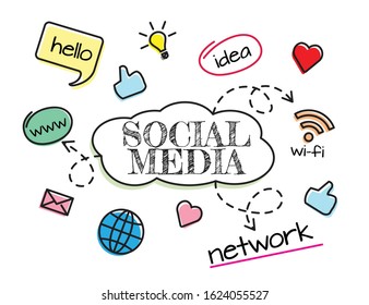 social media design background with different icons set pack 