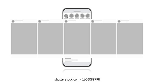 Social media design concept on a white background. Smartphone with carousel interface post on social network. Modern flat style vector illustration.