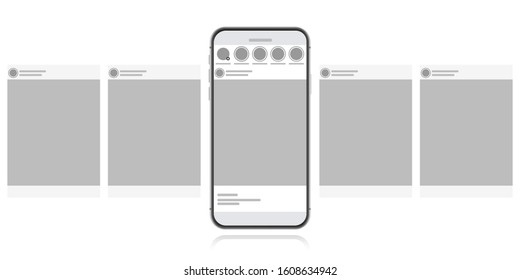 Social Media Design Concept On A White Background. Smartphone With Carousel Interface Post On Social Network. Modern Flat Style Vector Illustration.