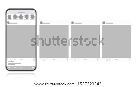 Social media design concept on a white background. Smartphone with carousel interface post on social network. Modern flat style vector illustration.