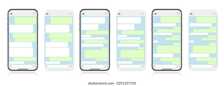 Concepto de diseño de medios sociales. Smart Phone con pantalla de chat de mensajero de estilo carrusel. Burbujas de plantillas de Sms para componer diálogos. Estilo plano de ilustración vectorial moderna.	