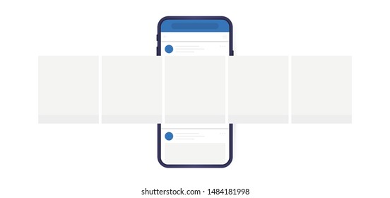 Social media design concept. Smartphone with interface carousel post on social network. Modern flat style vector illustration.