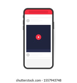 Social media design concept. Smartphone video player. Can be used for video mockup, blogging, channel. Modern flat style vector illustration.