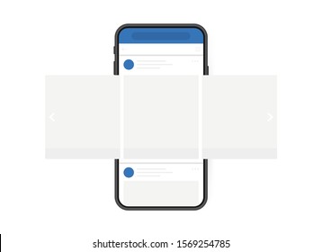 Social media design concept. Smartphone with interface carousel post on social network. Modern flat style vector illustration.