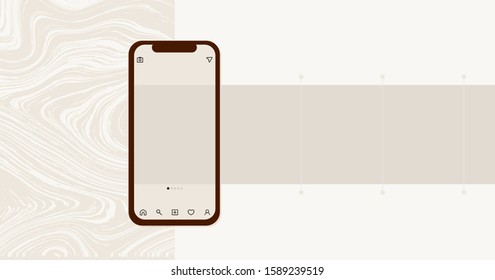 Social media design concept. Smartphone with interface carousel post on social network. Carousel post on the side of the phone.
