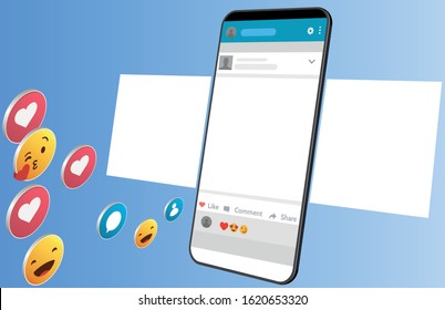 Social media design concept. Smartphone with carousel interface post on social network. Modern flat style vector illustration.