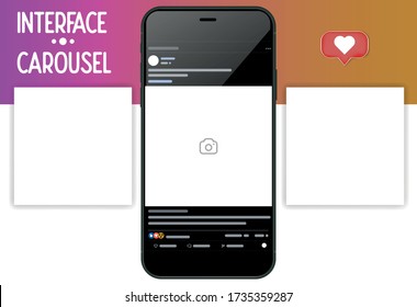 Social media design concept. Smartphone with interface carousel post on social network. Modern flat style vector illustration.