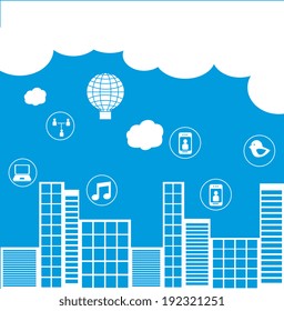 Social media design over blue background, vector illustration