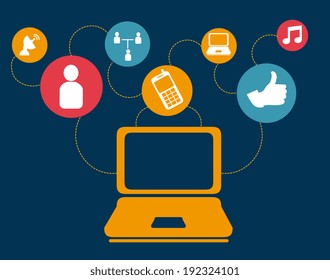 Social media design over blue background, vector illustration