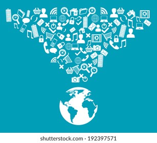 Social media design over blue background, vector illustration