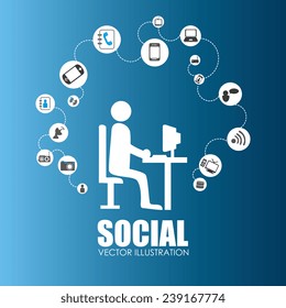 Social media design over blue background, vector illustration