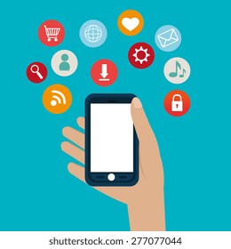 Social media design over blue background, vector illustration.