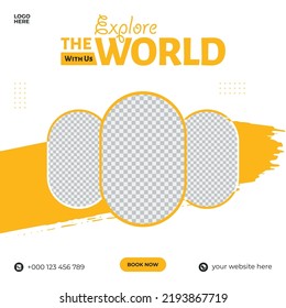Social media design post travel, Template for social media post, template design for travel ads.
