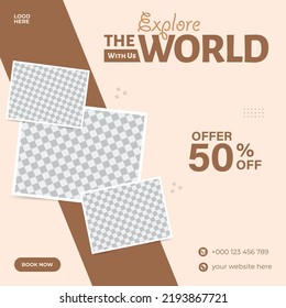 Social media design post travel, Template for social media post, template design for travel ads.
