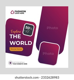 Social media design post travel, Template for social media post, template design for travel ads.