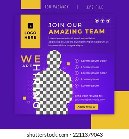 Social media design template of job vacancy, hiring team. Great for post and story banner design
