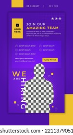 Social media design template of job vacancy, hiring team. Great for post and story banner design
