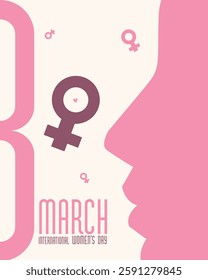 Social Media Design for Women's Day – Large Number 8 with a Girl AND Beautiful Face, Featuring 'March 8th – International Women's Day' Text, Perfect for Posts and Greeting Cards