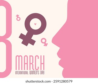 Social Media Design for Women's Day – Large Number 8 with a Girl AND Beautiful Face, Featuring 'March 8th – International Women's Day' Text, Perfect for Posts and Greeting Cards - 02