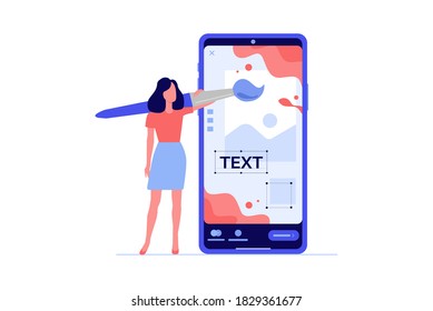 Social media designer concept work vector illustration. Stories working process.