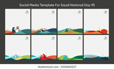 social media designs for Saudi National day 94 - Translations: (Saudi national day celebrations - 94) - Flat Illustrations