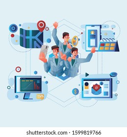 Social Media Developing With Influencer and Internet business illustration