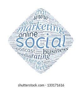 Social Media Diamond Shape Vector Word Cloud on white background