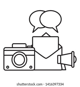 social media digital email camera marketing message vector illustration