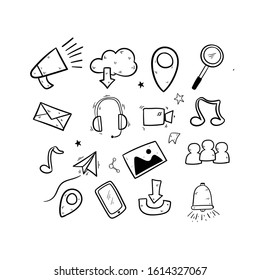 social media doodle icon vector hand drawing 
