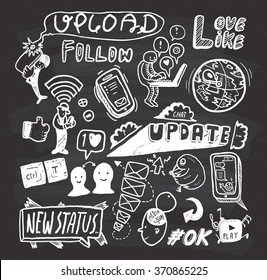 social media doodle on chalkboard background