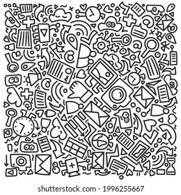 Social media doodle pattern square composition. Vector illustration wits hand drawn icons