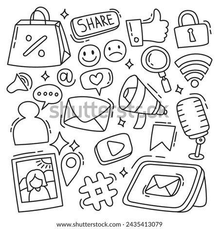 Social media doodle set drawing collection