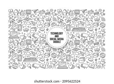 Juego de doodles de medios sociales, Doodle de icono de medios sociales, 
Dibujo en línea Doodle