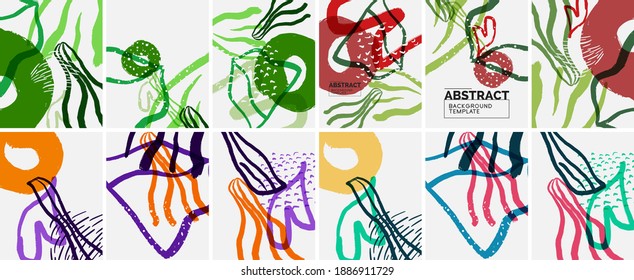 Social media doodle shapes abstract background set. Vector illustration for covers, banners, flyers