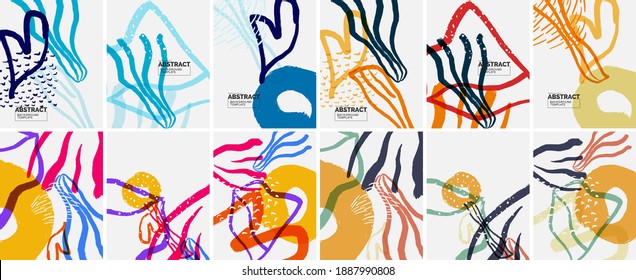 Social media doodle shapes abstract background set. Vector illustration for covers, banners, flyers