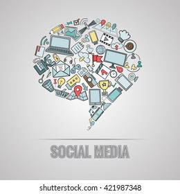 Social media doodles hand drawn vector symbols and objects