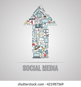 Social media doodles hand drawn vector symbols and objects
