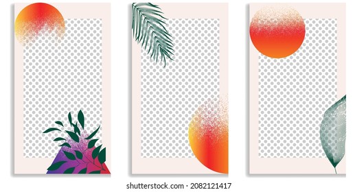 Social media editable covers with grainy effects .Grunge design . Contemporary style . Post frame stories templates. Layout for promotion .Media banner .Vector