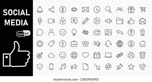 Social Media editable stroke icon set. Online community, media, website, blog, content, business marketing and social network icons.